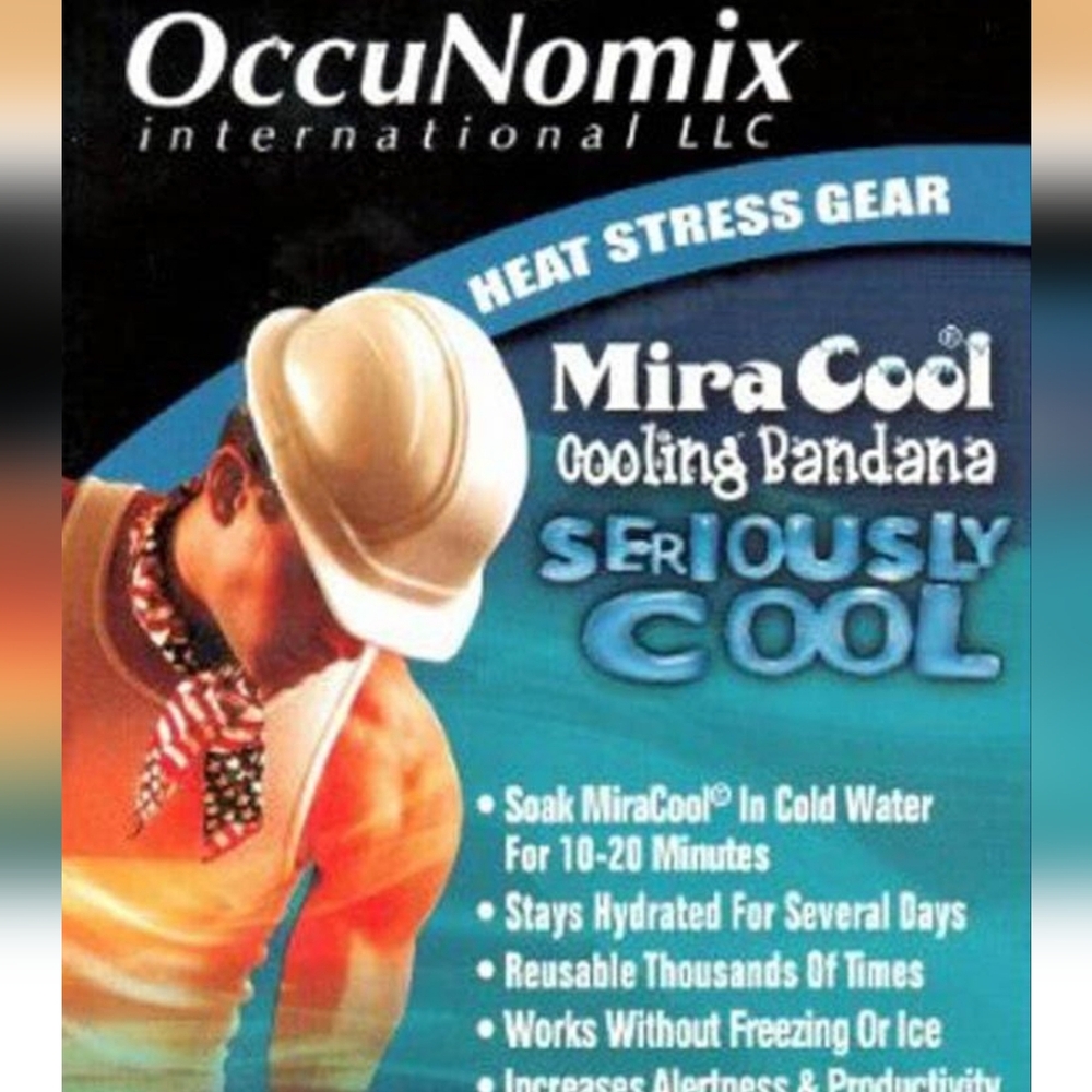 OccuNomix MiraCool Cooling Bandana Blue Paisley Heat Stress Relief Neck Wrap 2pk - Picture 4 of 5